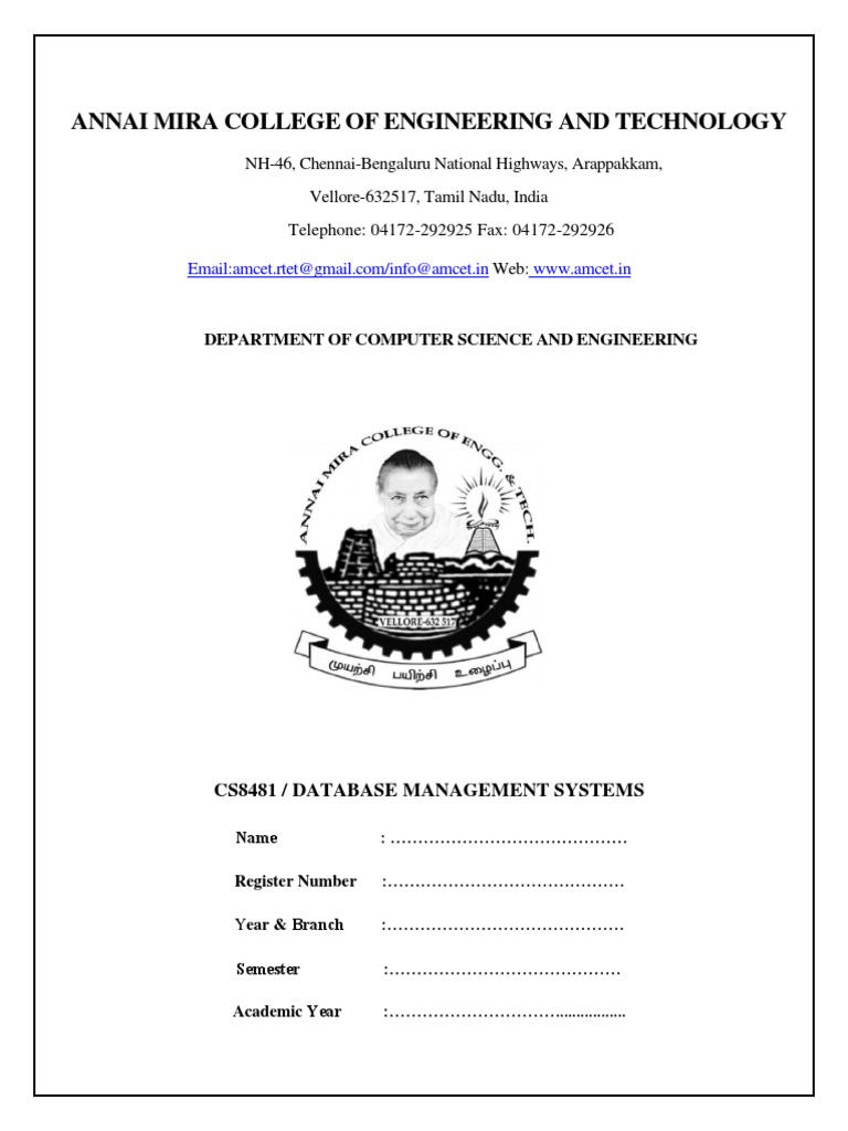DBMS Lab Manual for Anna University | PDF | Sql | Information Management