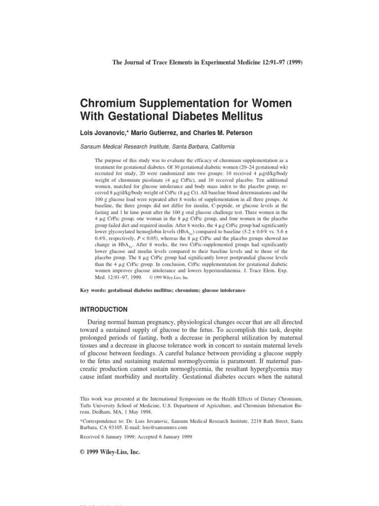 Chromium Supplementation For Women With Gestational Diabetes Mellitus