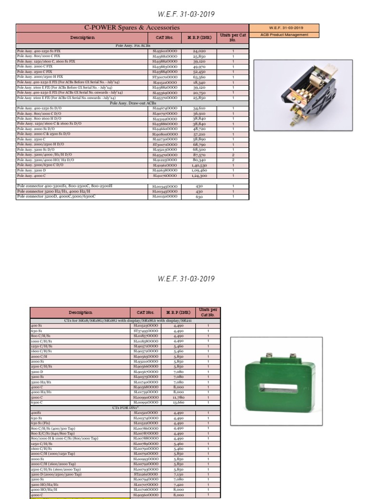 L T Acb Acc Pricelist-C-Power | PDF | Mains Electricity | Inductor
