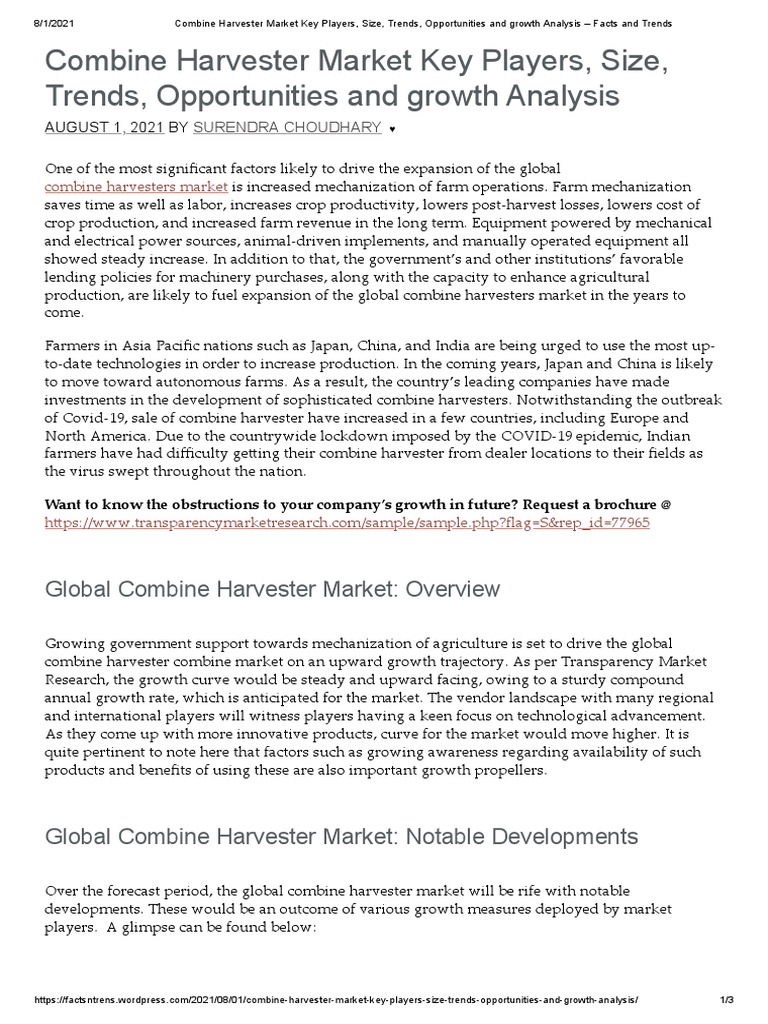 Combine Harvester Market Key Players, Size, Trends, Opportunities and