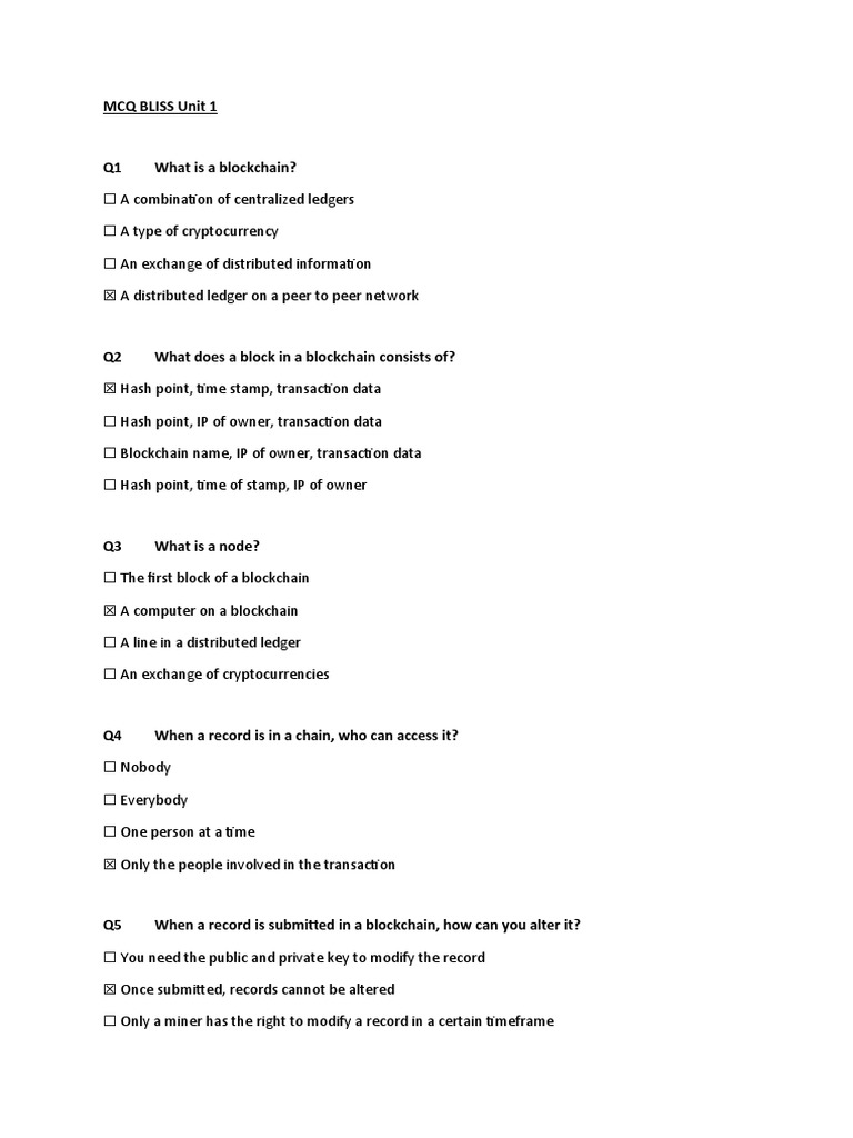 Bliss 03 T1 Unit 1 Mcq Cases And Open Questions Final V2 0 Cryptocurrency Information Age