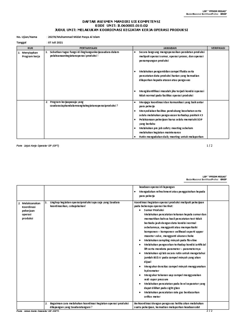 Koordinasi Operasi Produksi Migas | PDF