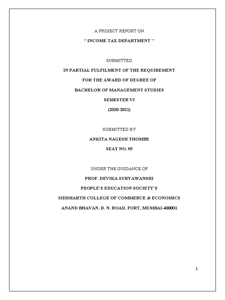 Income Tax Department Project Report | PDF | Public Finance | Taxes