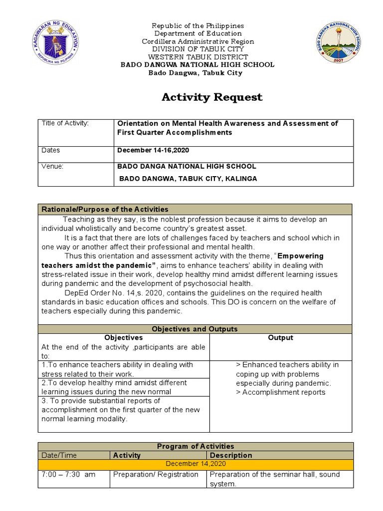 Activity Request Mental Health | PDF | Human Nature | Applied Psychology
