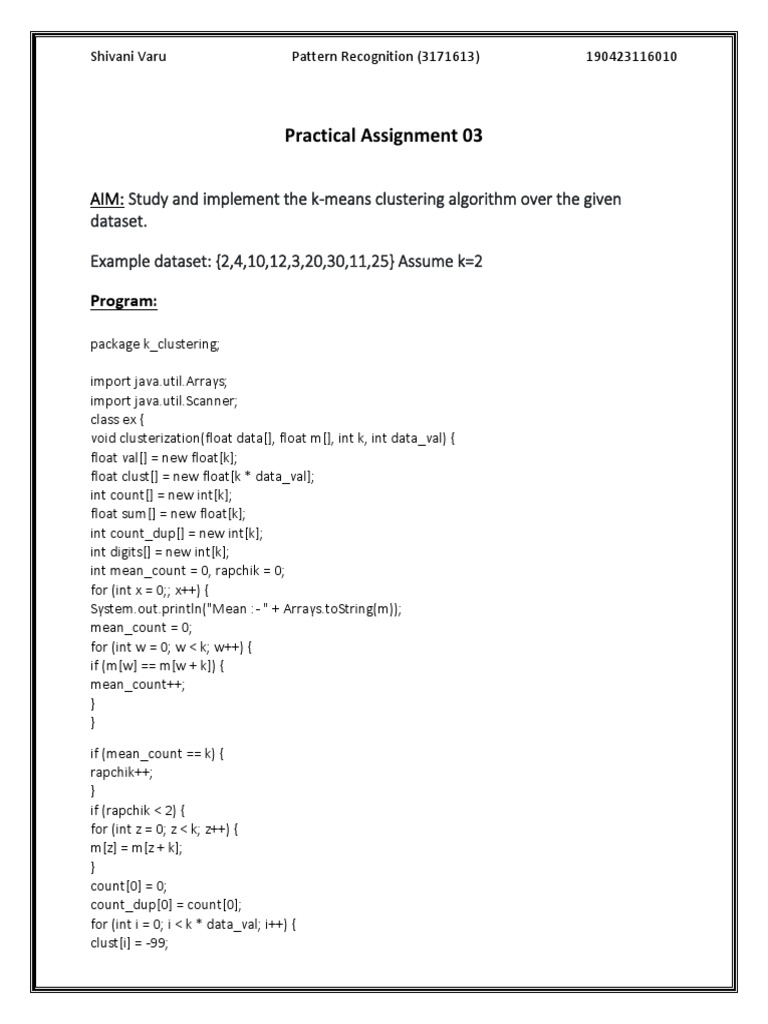 Practical Assignment 03 | PDF | Pattern Recognition | Cluster Analysis