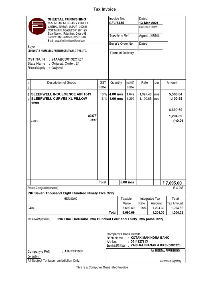 Tax invoice gstin uin 24aabcd8132c1z7 state name gujarat code 24