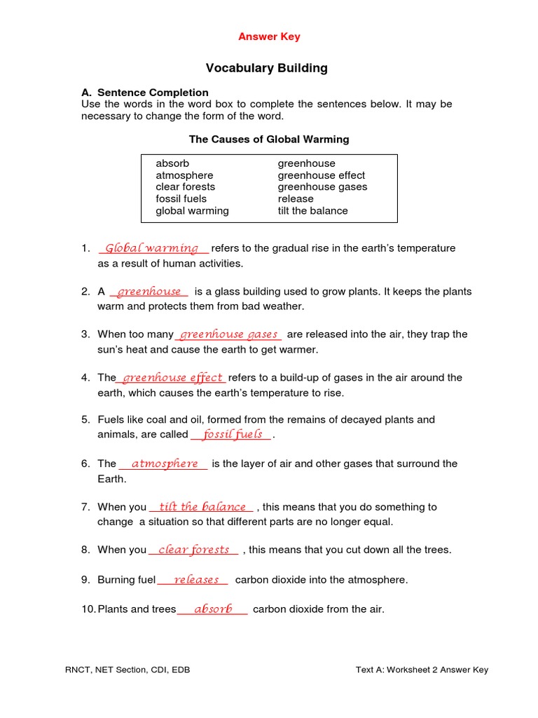 Text A - Worksheet 2 - Answer Key | PDF | Greenhouse Effect | Atmosphere Of  Earth