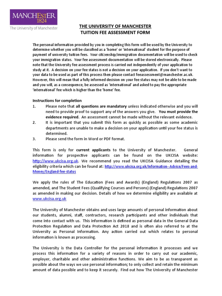2020 Tuition Fee Assessment Form | Download Free PDF | Passport ...