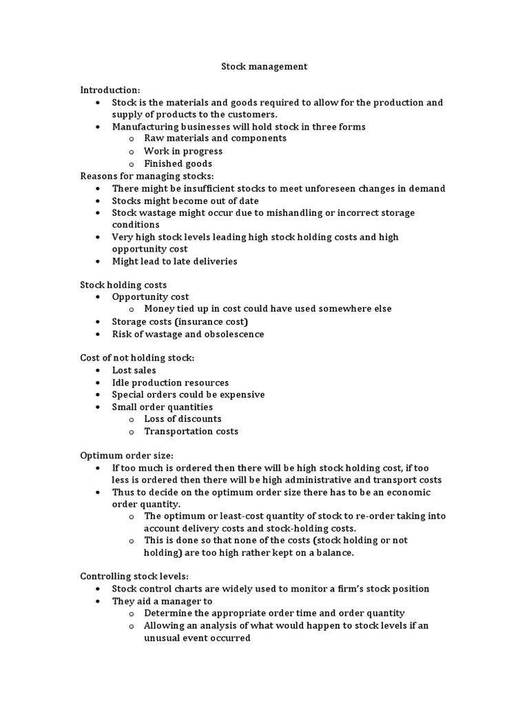 Stock Management PDF Stocks Business Process
