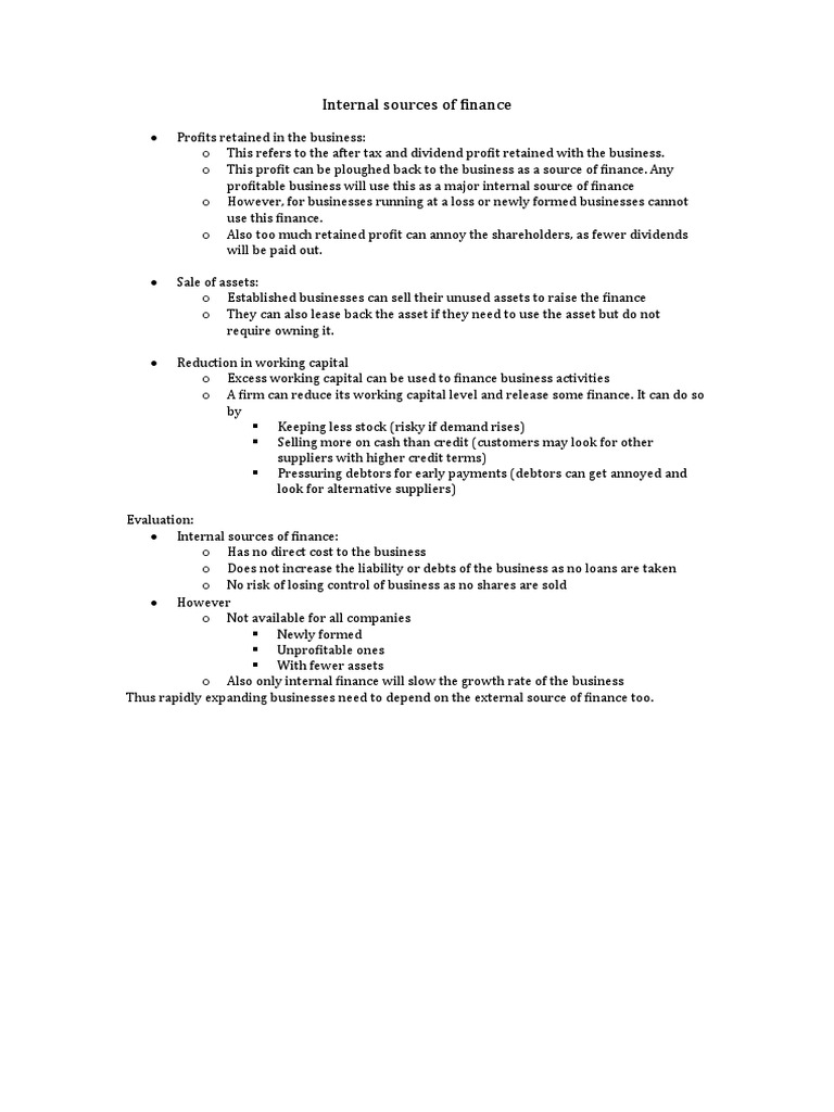 Internal Sources of Finance | PDF