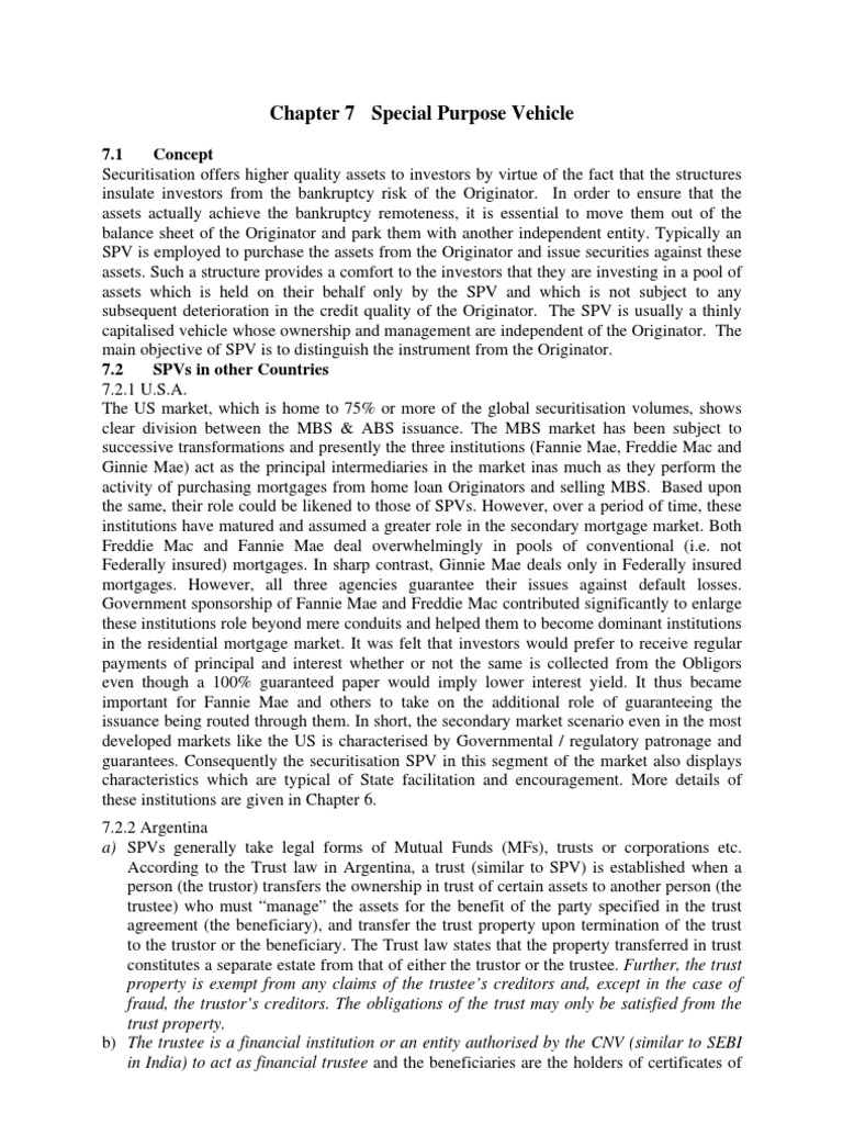 Special Purpose Vehicles Concept, Structure and Regulation in India and Other Jurisdictions