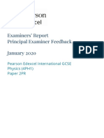 Examiners' Report Principal Examiner Feedback January 2020: Pearson Edexcel International GCSE Physics (4PH1) Paper 2PR