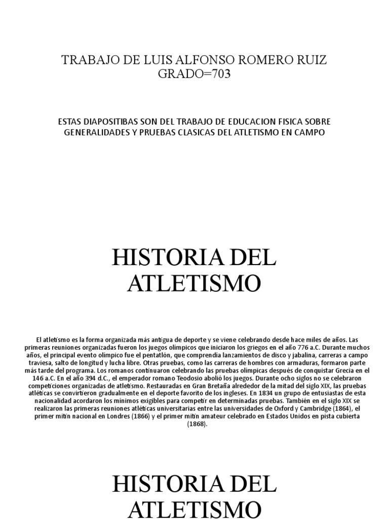 Taller de Educacion Fisica Historia Del Atletismo | PDF | Deporte del ...