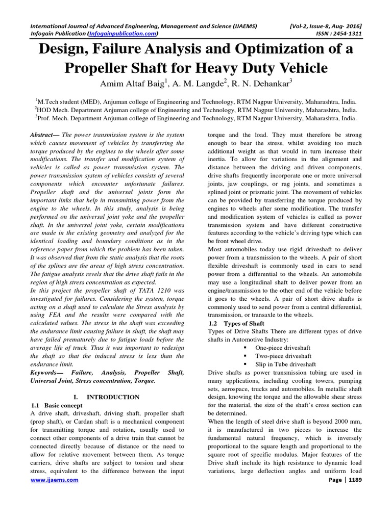 Failure Analysis and Optimization of a Propeller Shaft for Heavy Duty