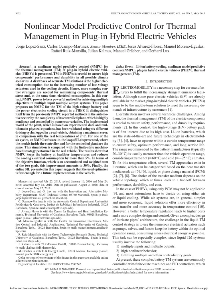 Model Predictive Control For Thermal Management in PlugIn