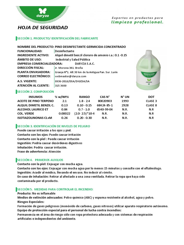 3 - Msds - Desinfectante - Pino | PDF | Agua | Química