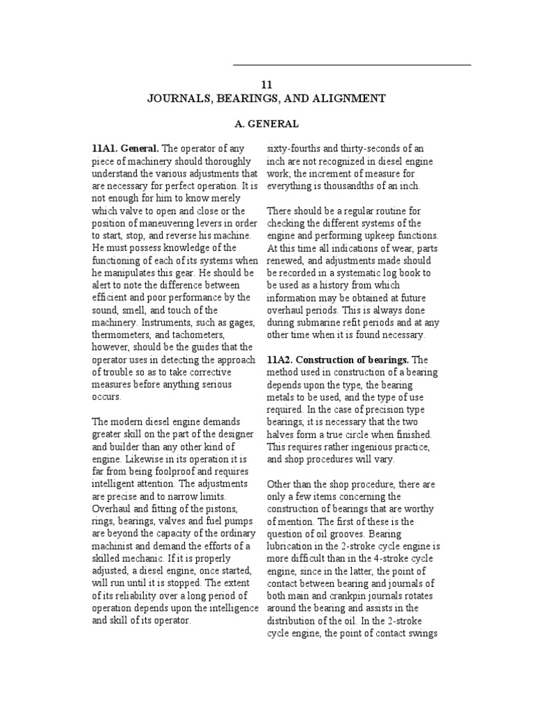 11 Journals, Bearings, and Alignment A. General 11A1. General. The
