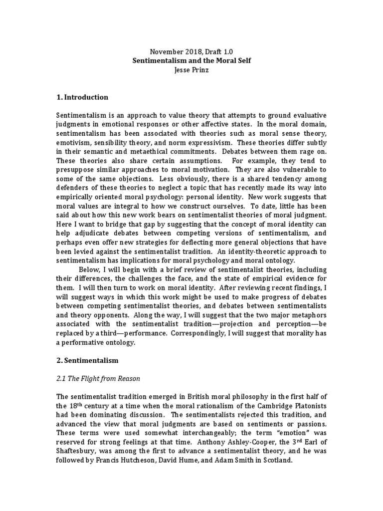Sentimentalism and The Moral Self - Prinz | PDF | David Hume | Morality