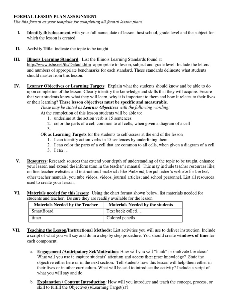 Formal Lesson Plan Template Guide | PDF | Lesson Plan | Educational ...