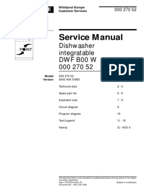 Service Manual: Dishwasher Integratable DWF B00 W 000 270 52 | PDF |  Electrical Resistance And Conductance | Water