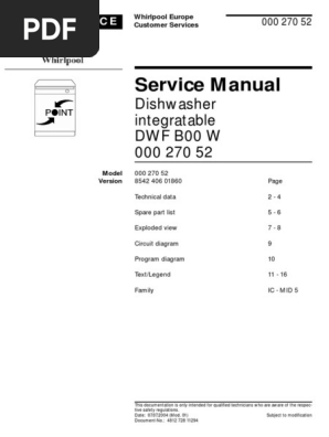 Service Manual: Dishwasher Integratable DWF B00 W 000 270 52 | PDF |  Electrical Resistance And Conductance | Water