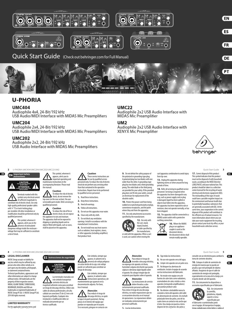 Sound Behringer Umc204 | PDF | Electrical Connector | Ac Power Plugs ...