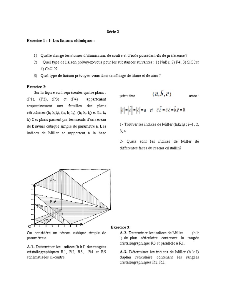 Calculer Les Indices De La Rangée Commune Aux Plans Schéma Serie 2 | PDF | Structure cristalline | Cristal