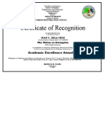 Certificate of Recognition: Academic Excellence Awardee