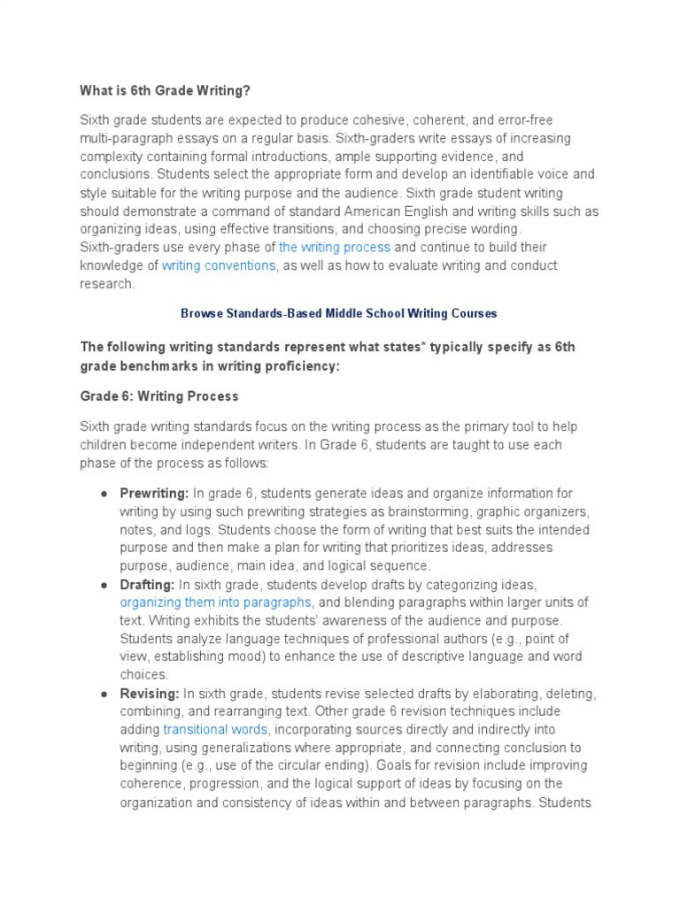 6th grade writing standards pdf english language word