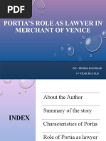 Portia'S Role As Lawyer in Merchant of Venice: By:-Prisha Bauskar 1 Year Bls LLB