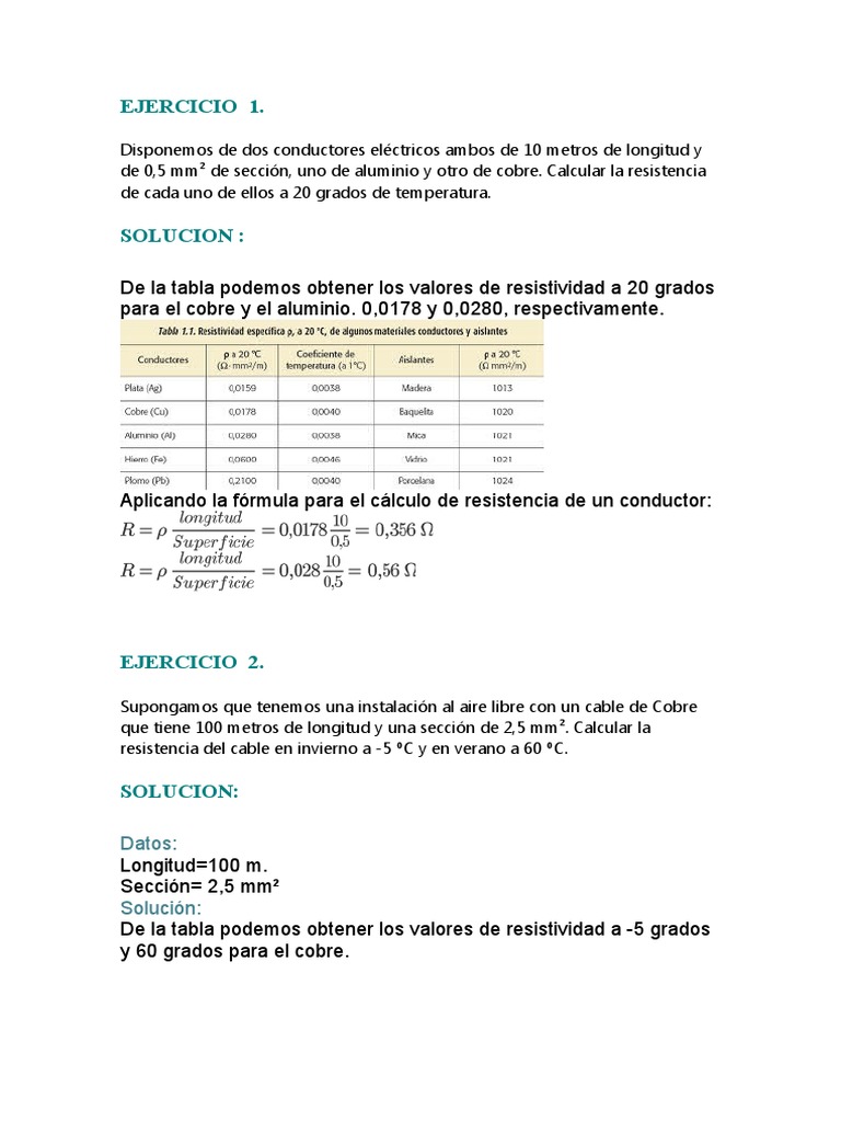 Ejercicios de Resistencia Eléctrica | PDF | Resistencia Eléctrica y ...