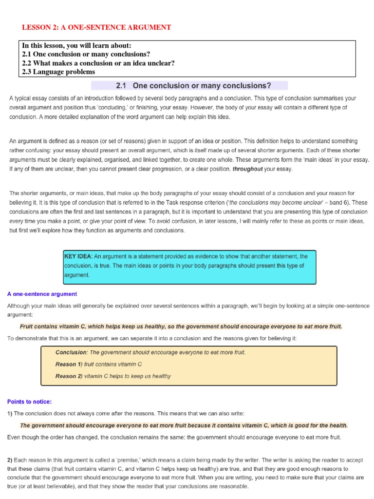 In This Lesson, You Will Learn About: 2.1 One Conclusion or Many ...