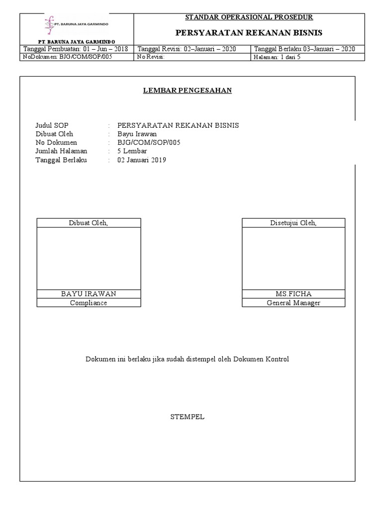 Persyaratan Rekanan Bisnis BJG | PDF