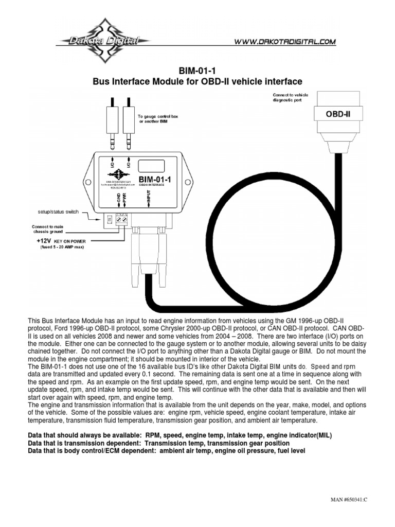 BIM-01-1 Bus Interface Module For OBD-II Vehicle Interface: MAN #650341 ...