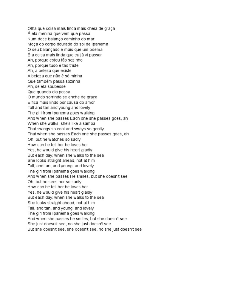 Garota de Ipanema Lyrics PDF