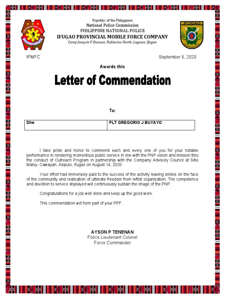 Commendation for Outstanding Service | PDF