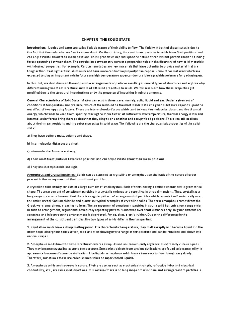 CHAPTER-solid State Part 1 | PDF | Solid | Crystal