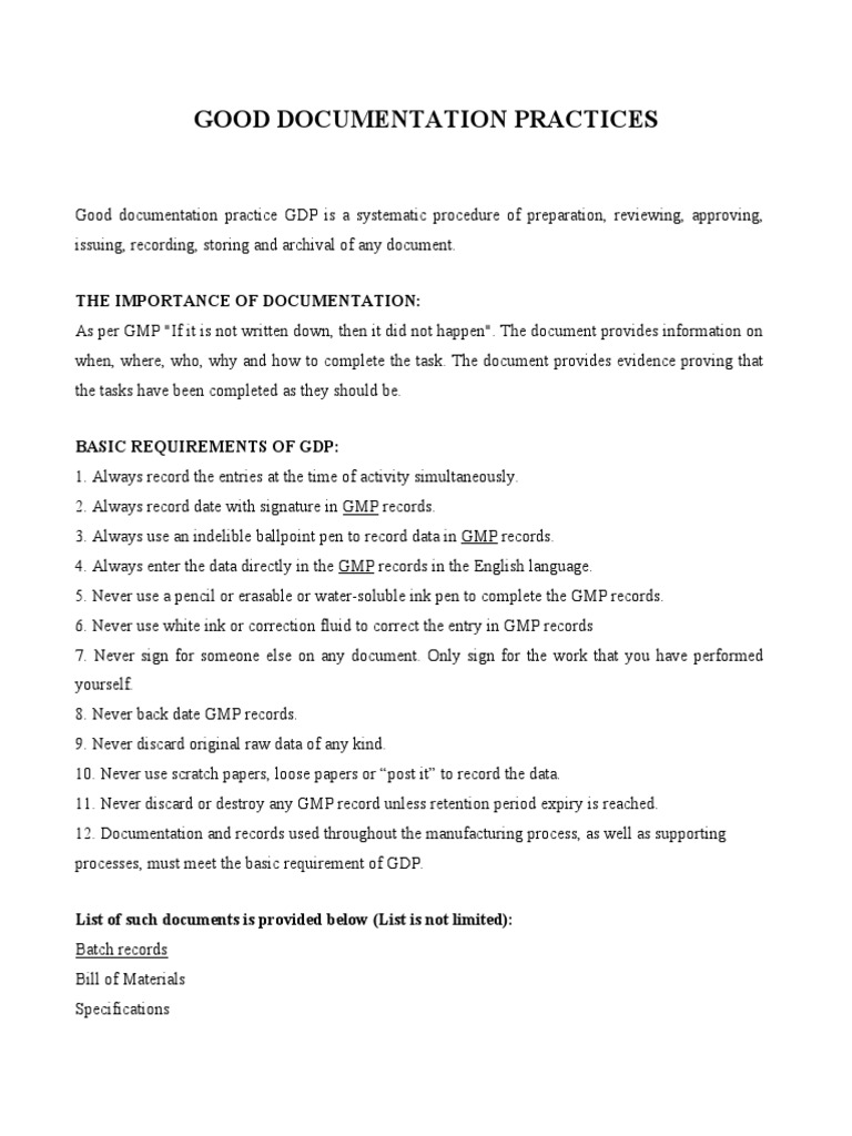 Good Documentation Practices in GMP | PDF | Signature | Document
