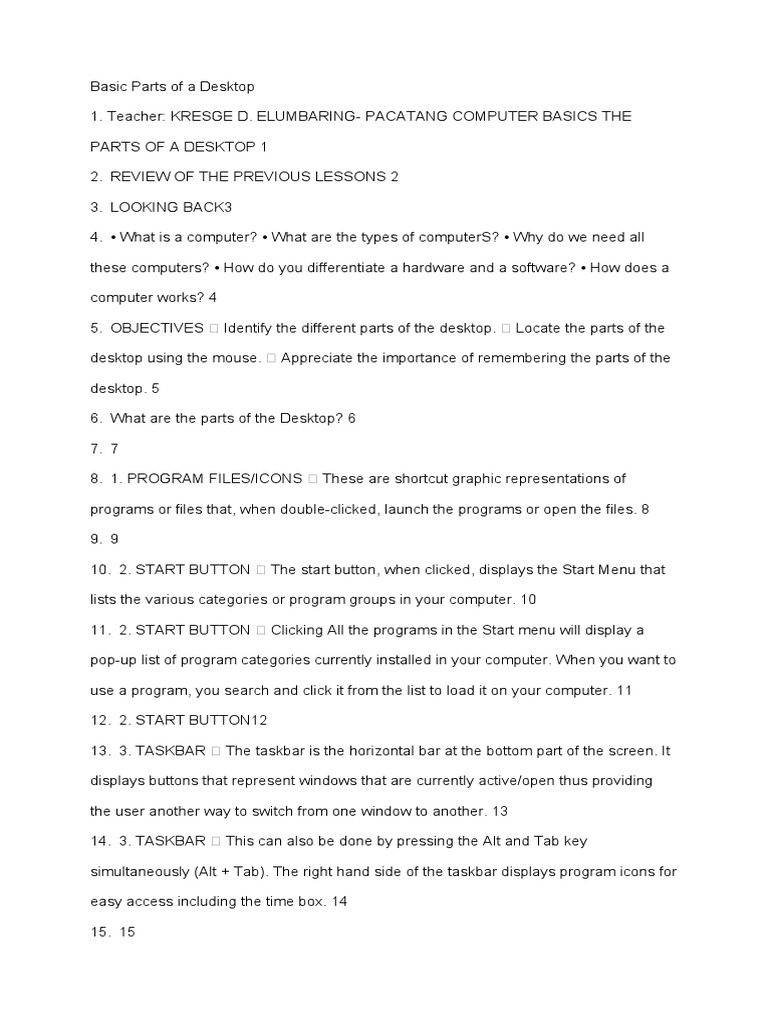 Parts of a Windows Desktop Explained | PDF | Cursor (User Interface ...