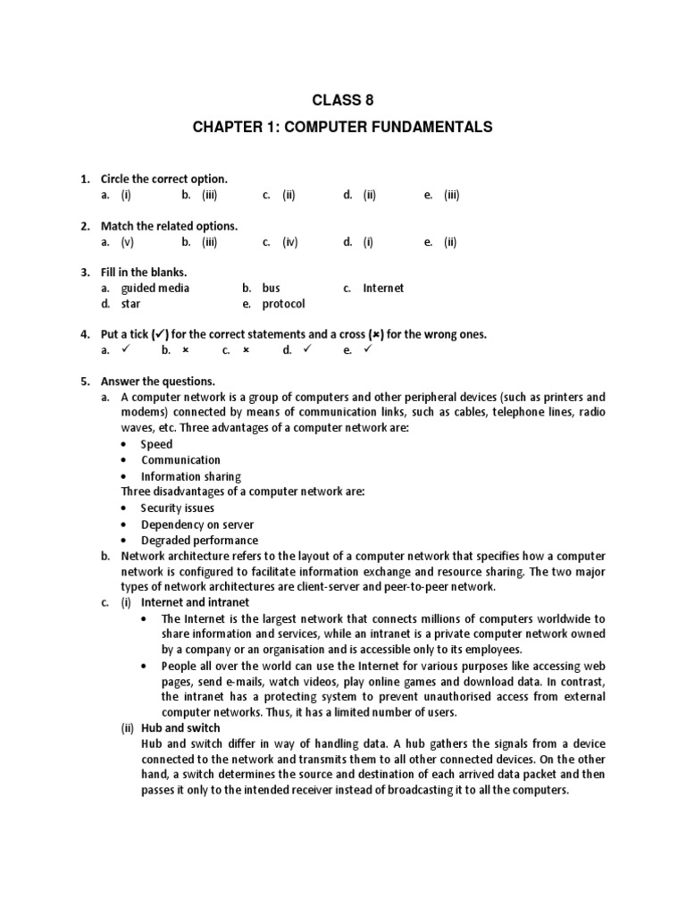 Class 8 Chapter 1: Computer Fundamentals: 1. Circle The Correct Option ...