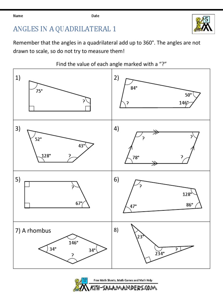 Angles in A Quadrilateral 1 | PDF | Angle | Euclidean Plane Geometry