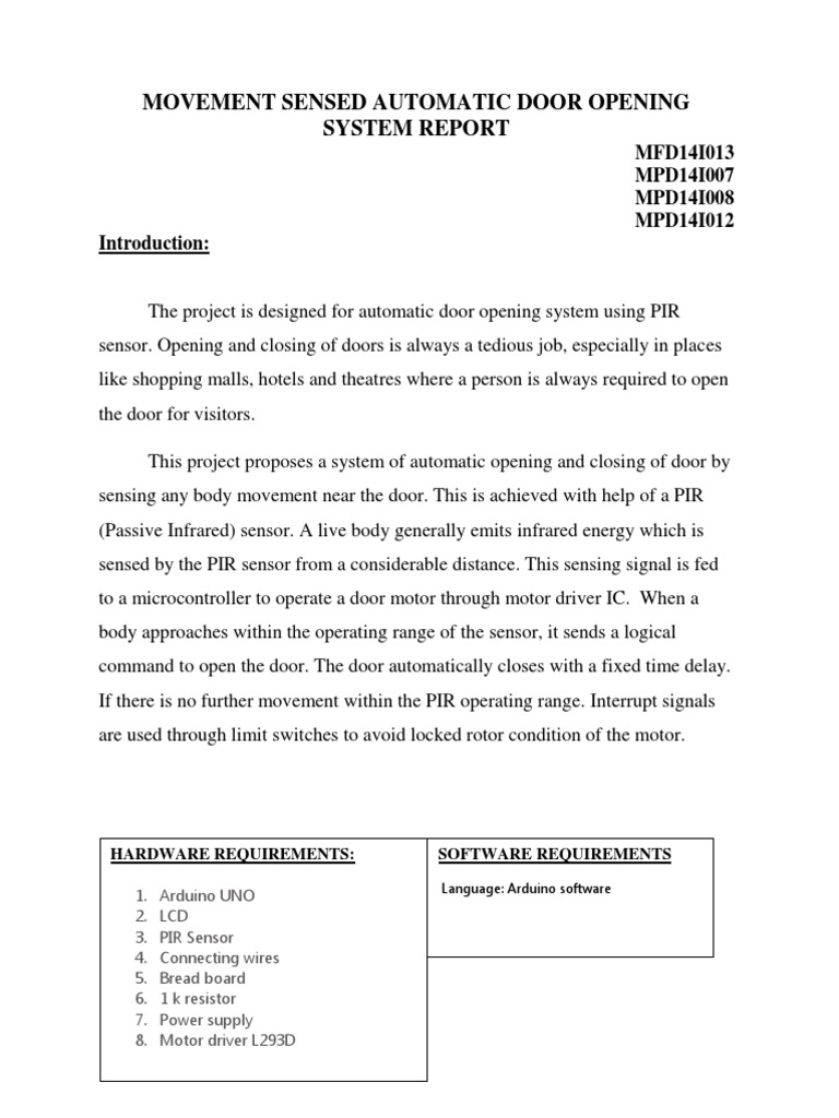 20.motion Based Automatic Door Opener PDF Computer Engineering
