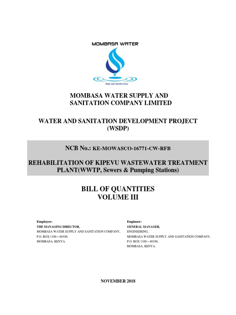 Mombasa Water Supply and Sanitation Company Limited Bill of Quantities