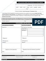 Application Form For Suspension of Thesis Writing: For Academic Unit Use Only