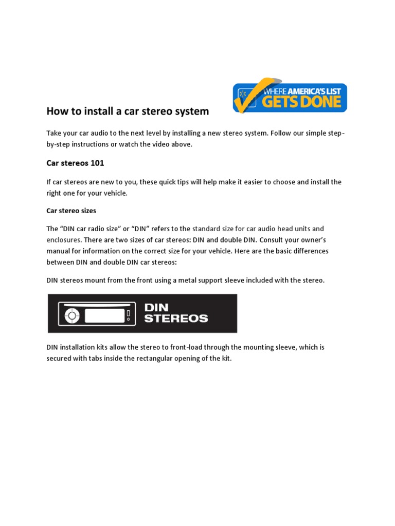 How To Install A Car Stereo System | PDF | Electrical Connector