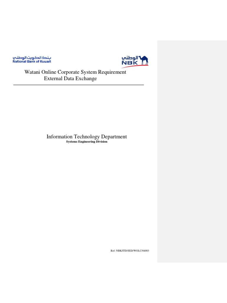 NBK Watani Online Data Exchange Guide | PDF | Xml | Xml Schema