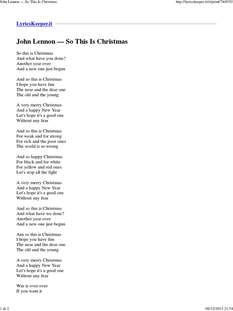 John Lennon So This Is Christmas PDF