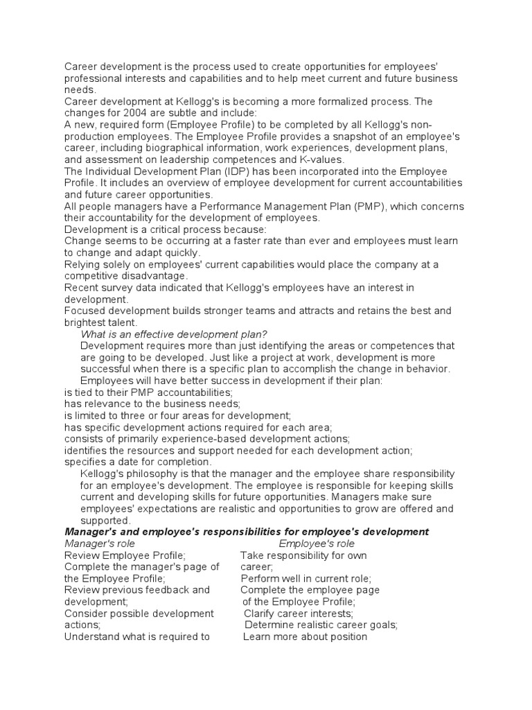 Kellogg's Career Development Case PDF Goal Business
