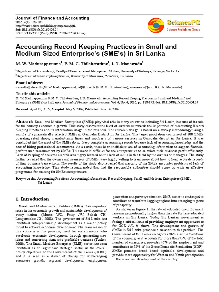 SME Accounting Practices in Sri Lanka | PDF | Small And Medium Sized ...