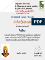 Certificate of Appreciation: Alok Tiwari